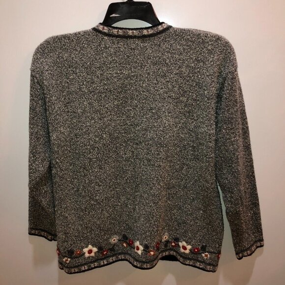 Tulchan Womens Large Gray Heather Flower Embroidered Cardigan Sweater Sz L - Picture 8 of 11